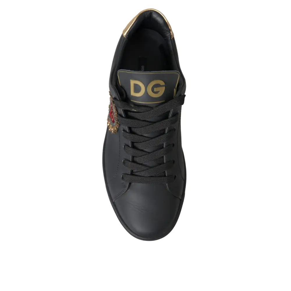Dolce & Gabbana Schwarz Leder Herz verschönert Turnschuhe Schuhe