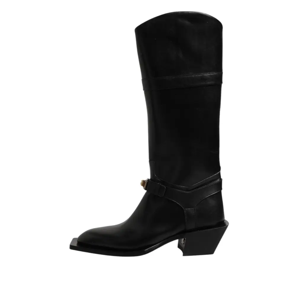 Dolce & Gabbana Schwarz Leder Hohe Stiefel Flache Schuhe - EU43/US10