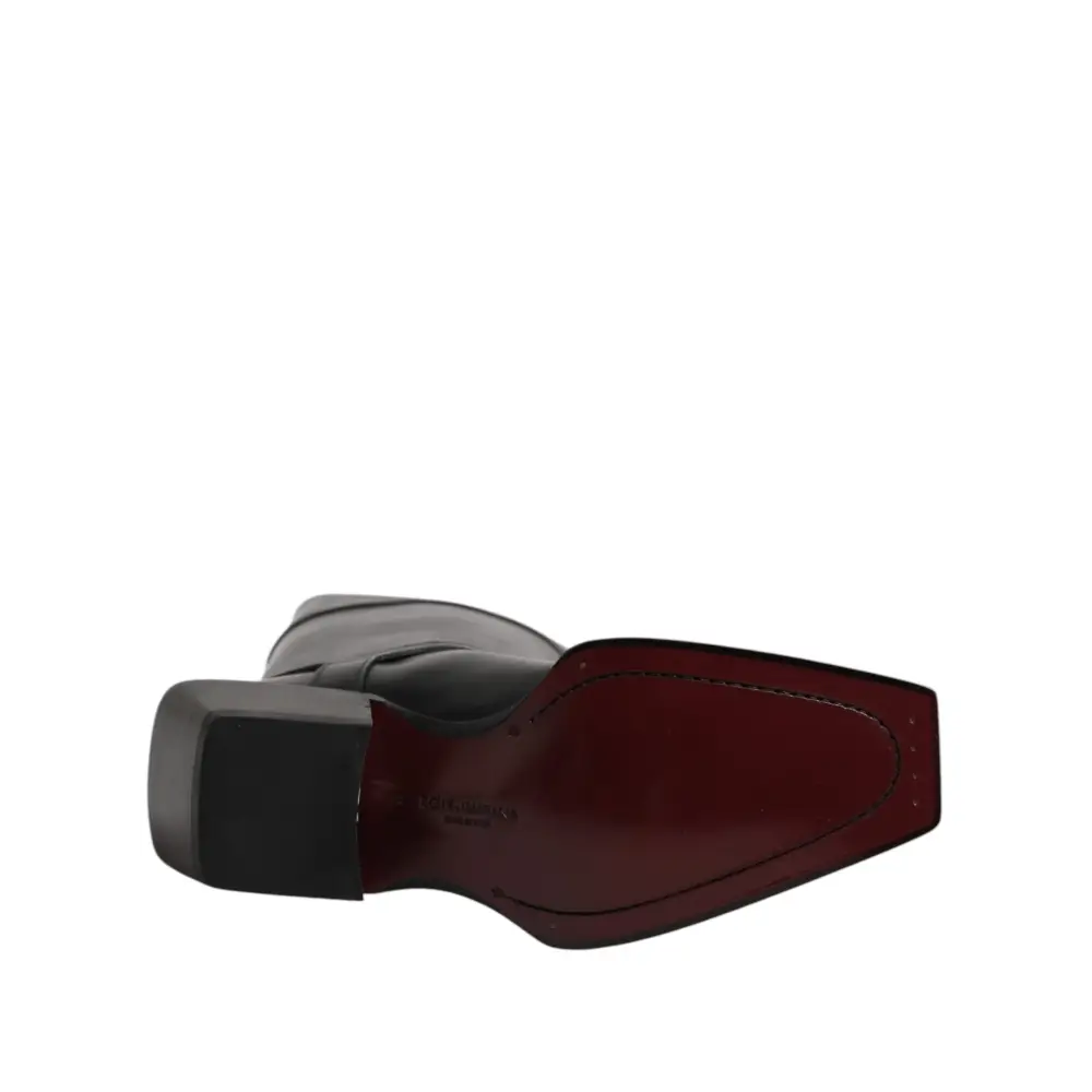 Dolce & Gabbana Schwarz Leder Hohe Stiefel Flache Schuhe - EU43/US10