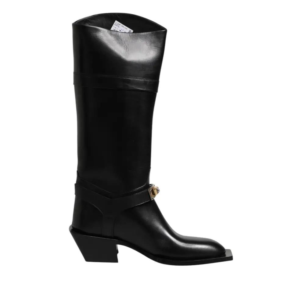 Dolce & Gabbana Schwarz Leder Hohe Stiefel Flache Schuhe - EU43/US10