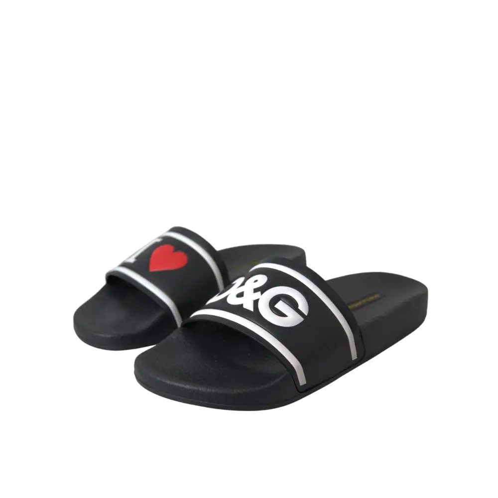Dolce & Gabbana Schwarz Leder I Love D&G Sandalen Rutschen Schuhe - EU36/US5.5
