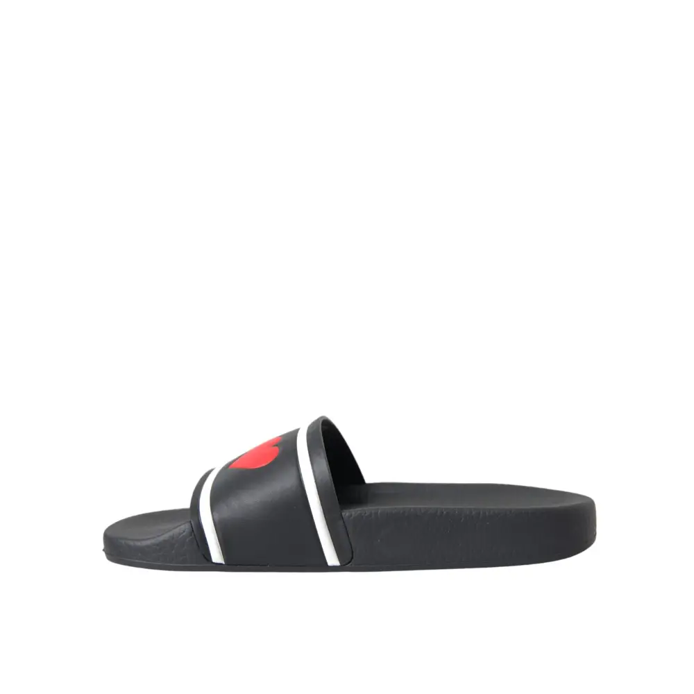 Dolce & Gabbana Schwarz Leder I Love D&G Sandalen Rutschen Schuhe - EU36/US5.5