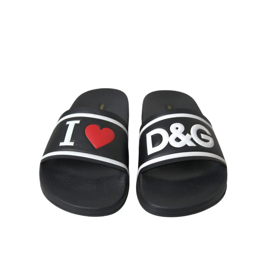 Dolce & Gabbana Schwarz Leder I Love D&G Sandalen Rutschen Schuhe - EU36/US5.5