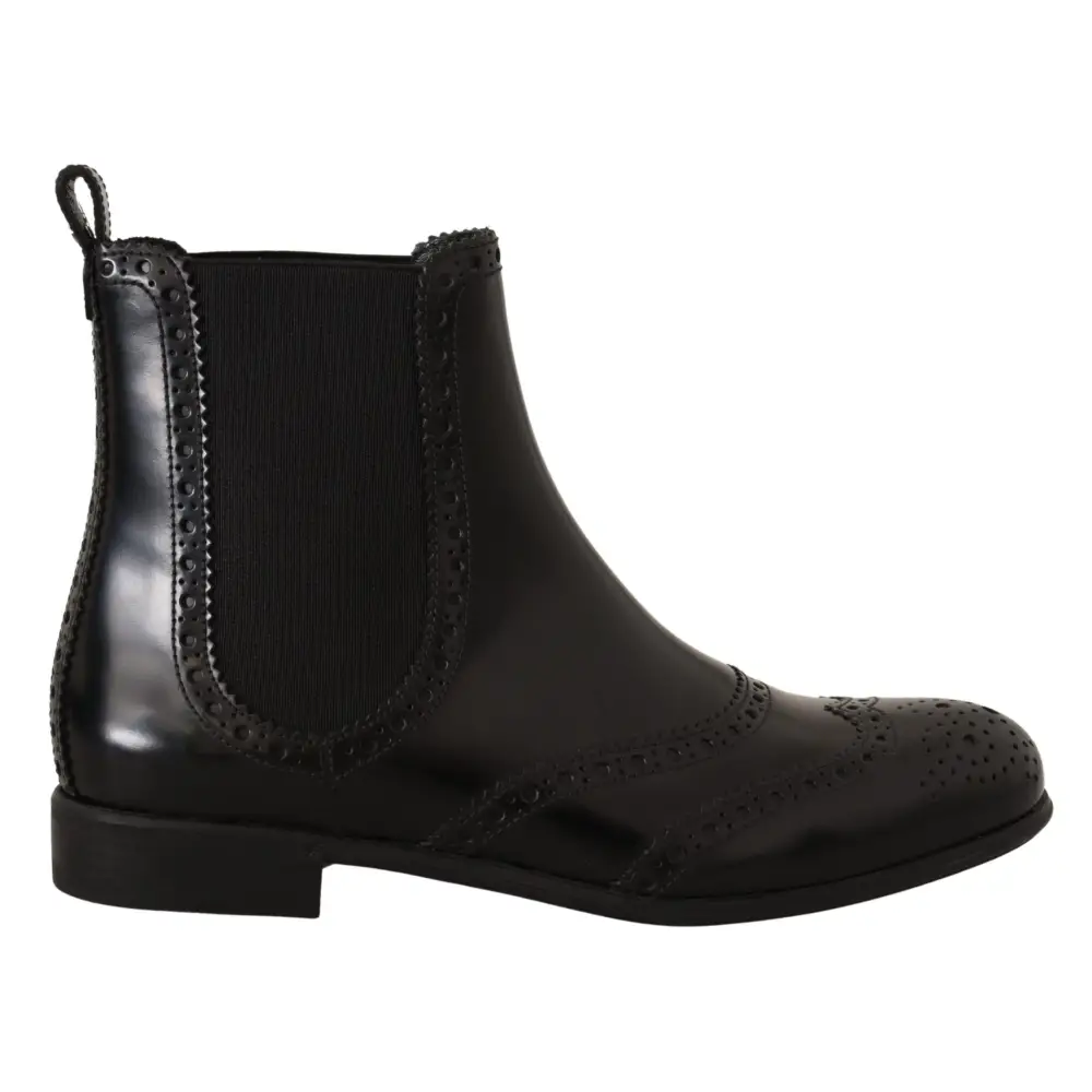 Dolce & Gabbana Schwarz Leder Knöchel hohe flache Stiefel Schuhe - EU35/US4.5