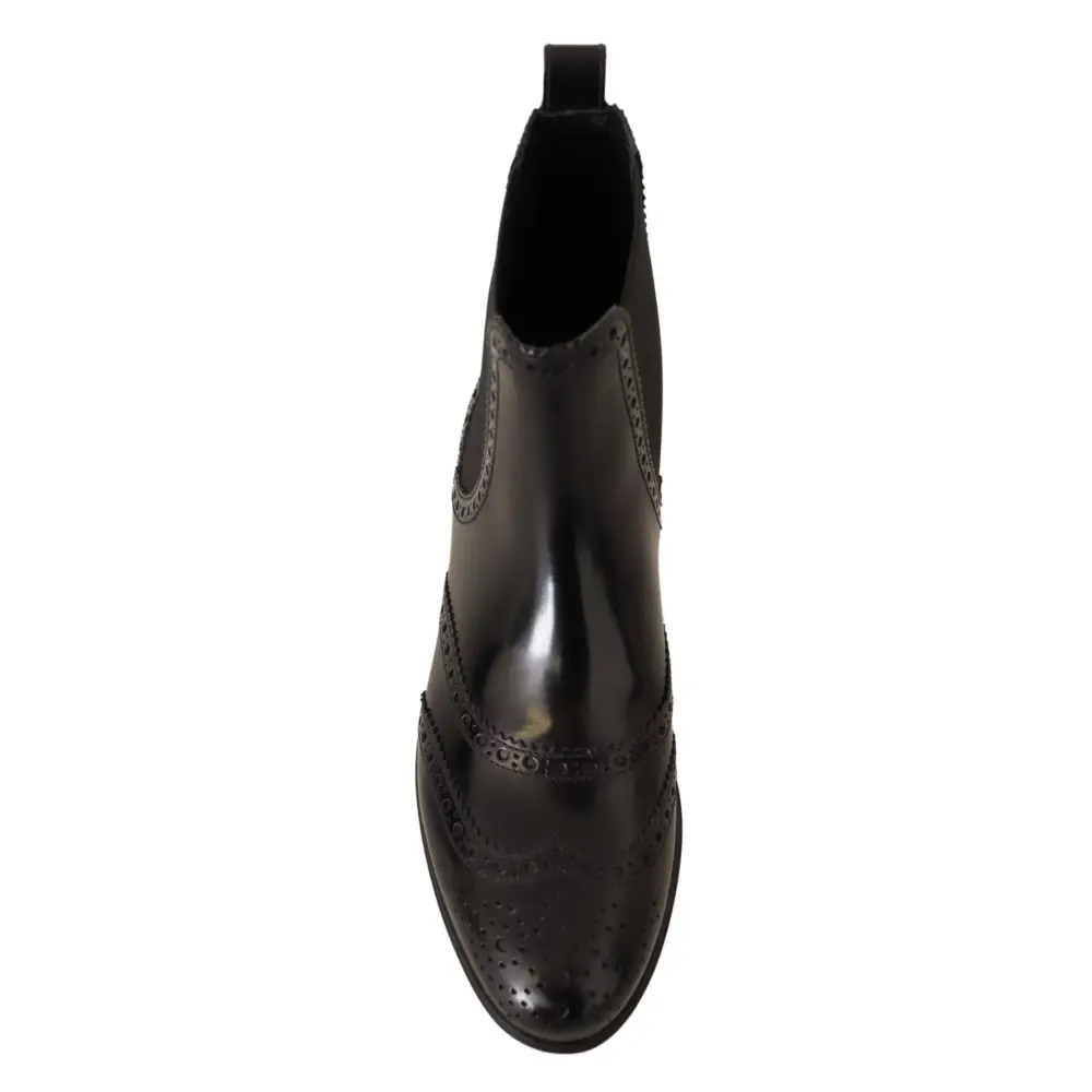 Dolce & Gabbana Schwarz Leder Knöchel hohe flache Stiefel Schuhe - EU35/US4.5