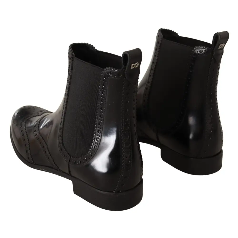 Dolce & Gabbana Schwarz Leder Knöchel hohe flache Stiefel Schuhe - EU35/US4.5