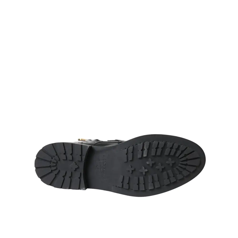 Dolce & Gabbana Schwarz Leder Kristall Schnallen Stiefel Schuhe - EU35/US4.5