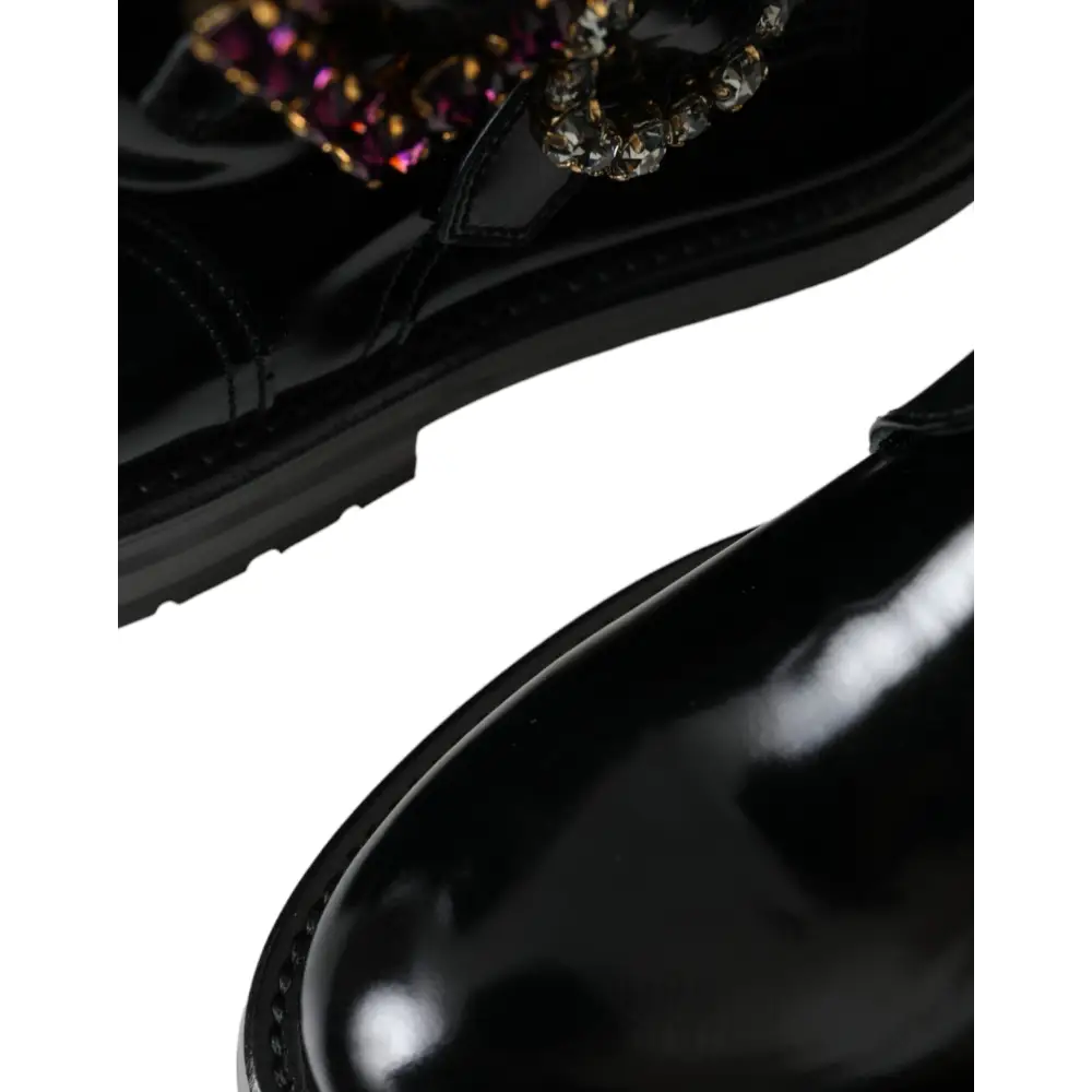 Dolce & Gabbana Schwarz Leder Kristall Schnallen Stiefel Schuhe - EU35/US4.5