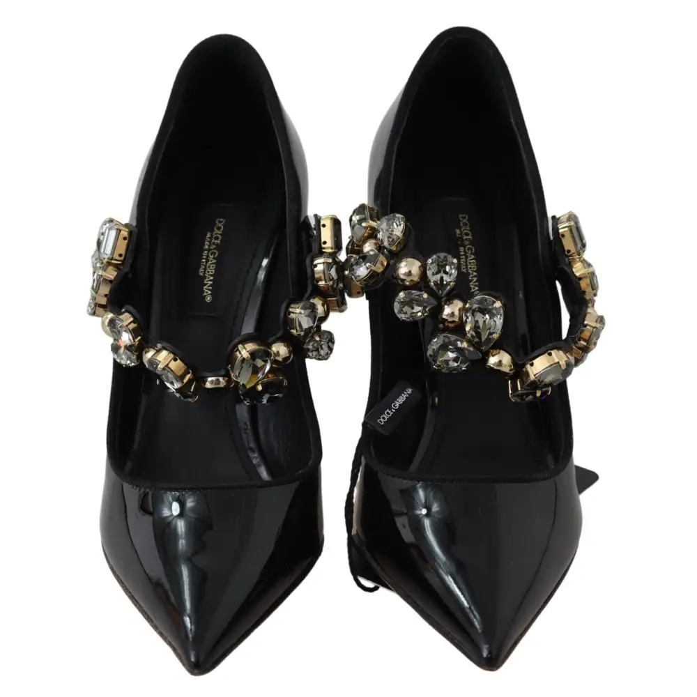 Dolce & Gabbana Schwarz Leder Kristall Schuhe Mary Jane Pumps - EU35/US4.5