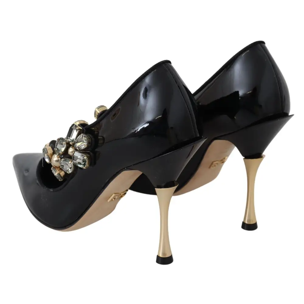 Dolce & Gabbana Schwarz Leder Kristall Schuhe Mary Jane Pumps - EU35/US4.5
