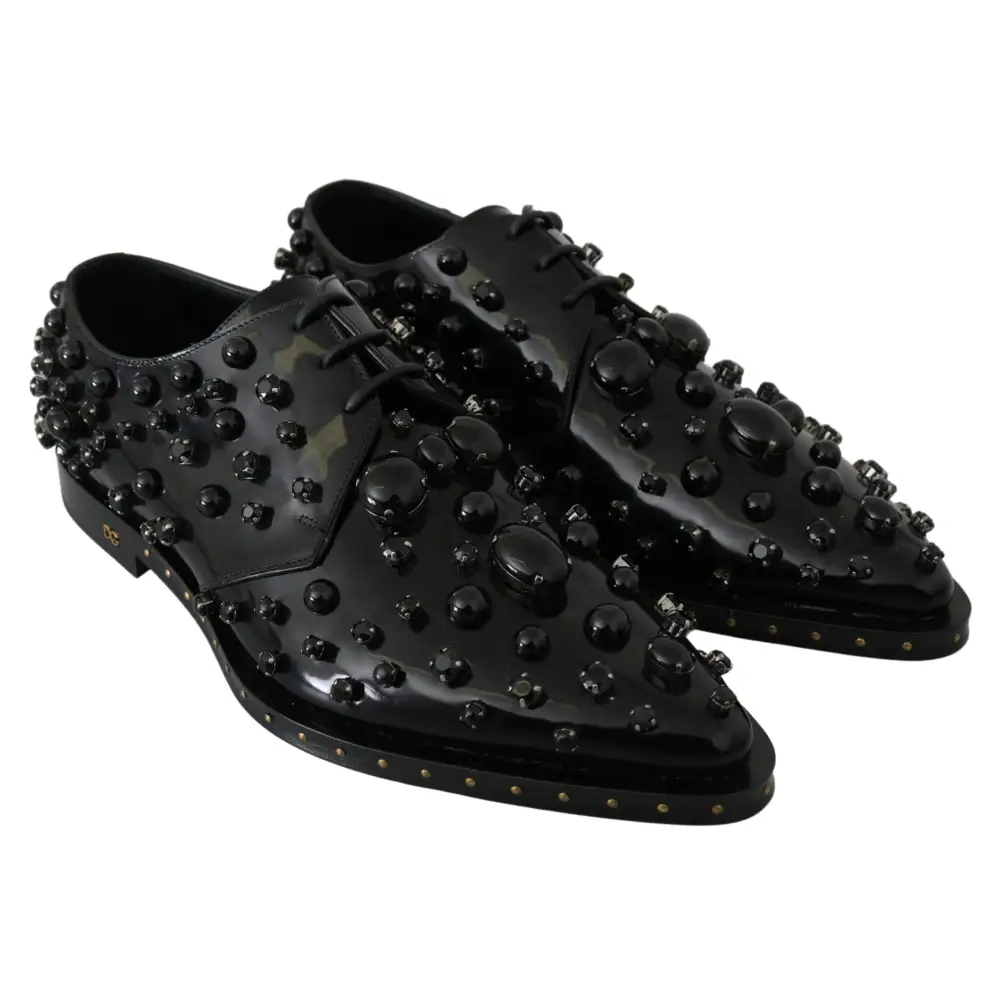 Dolce & Gabbana Schwarz Leder Kristalle Kleid Broque Schuhe - EU40/US9.5