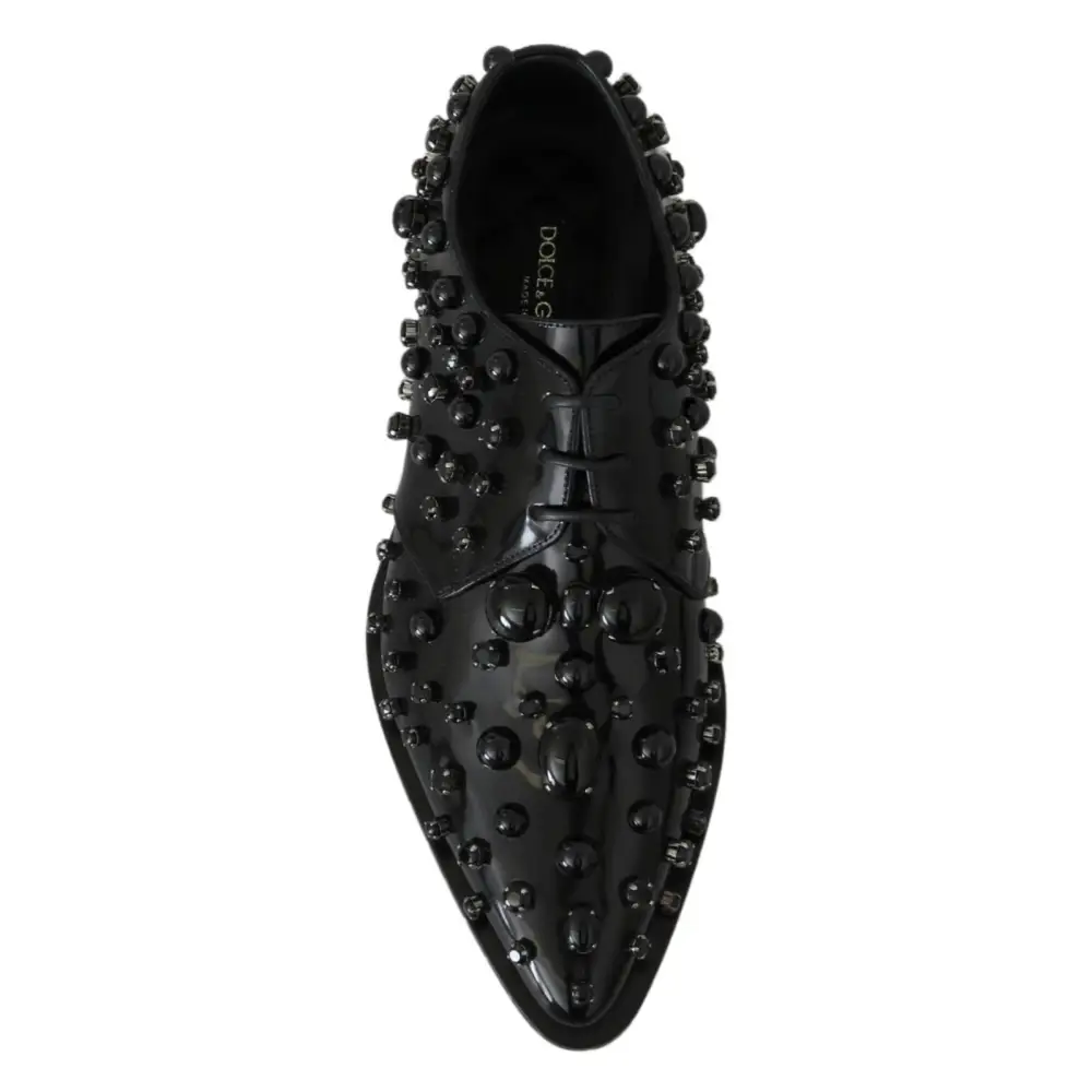 Dolce & Gabbana Schwarz Leder Kristalle Kleid Broque Schuhe - EU40/US9.5