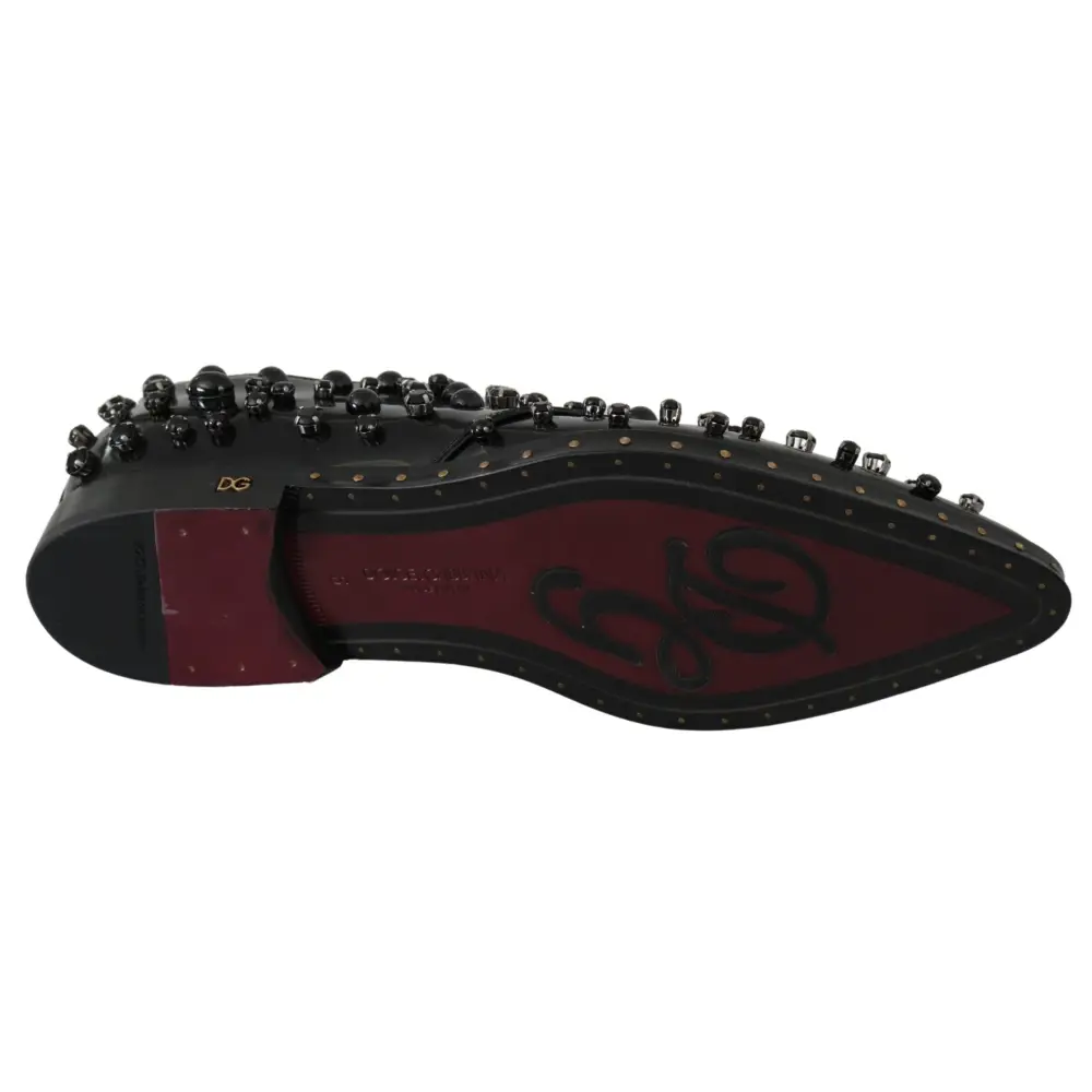 Dolce & Gabbana Schwarz Leder Kristalle Kleid Broque Schuhe - EU40/US9.5