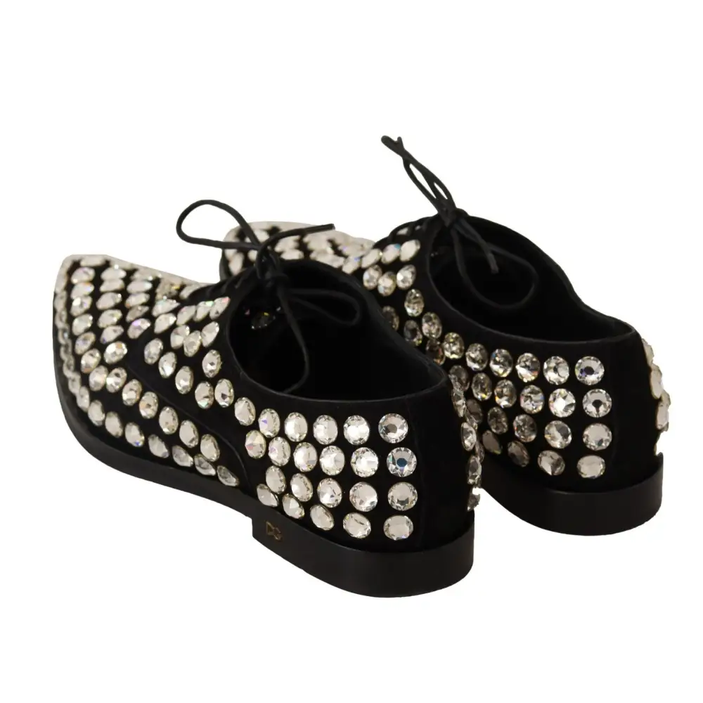 Dolce & Gabbana Schwarz Leder Kristalle Schnürschuhe Formal Schuhe