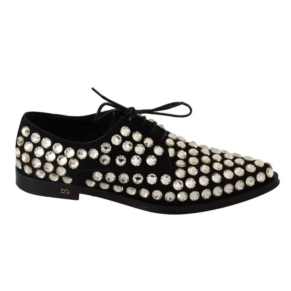 Dolce & Gabbana Schwarz Leder Kristalle Schnürschuhe Formal Schuhe