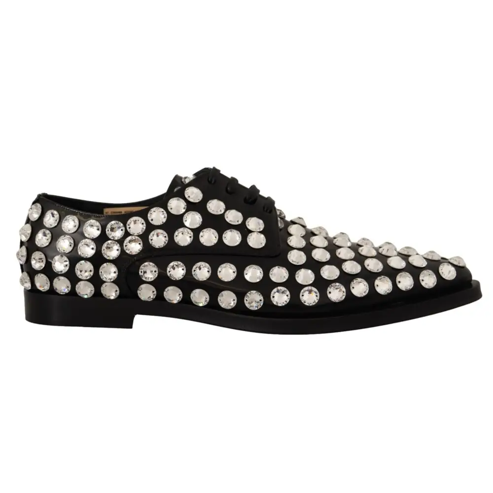 Dolce & Gabbana Schwarz Leder Kristalle Schnürschuhe Formal Schuhe - EU41/US10.5