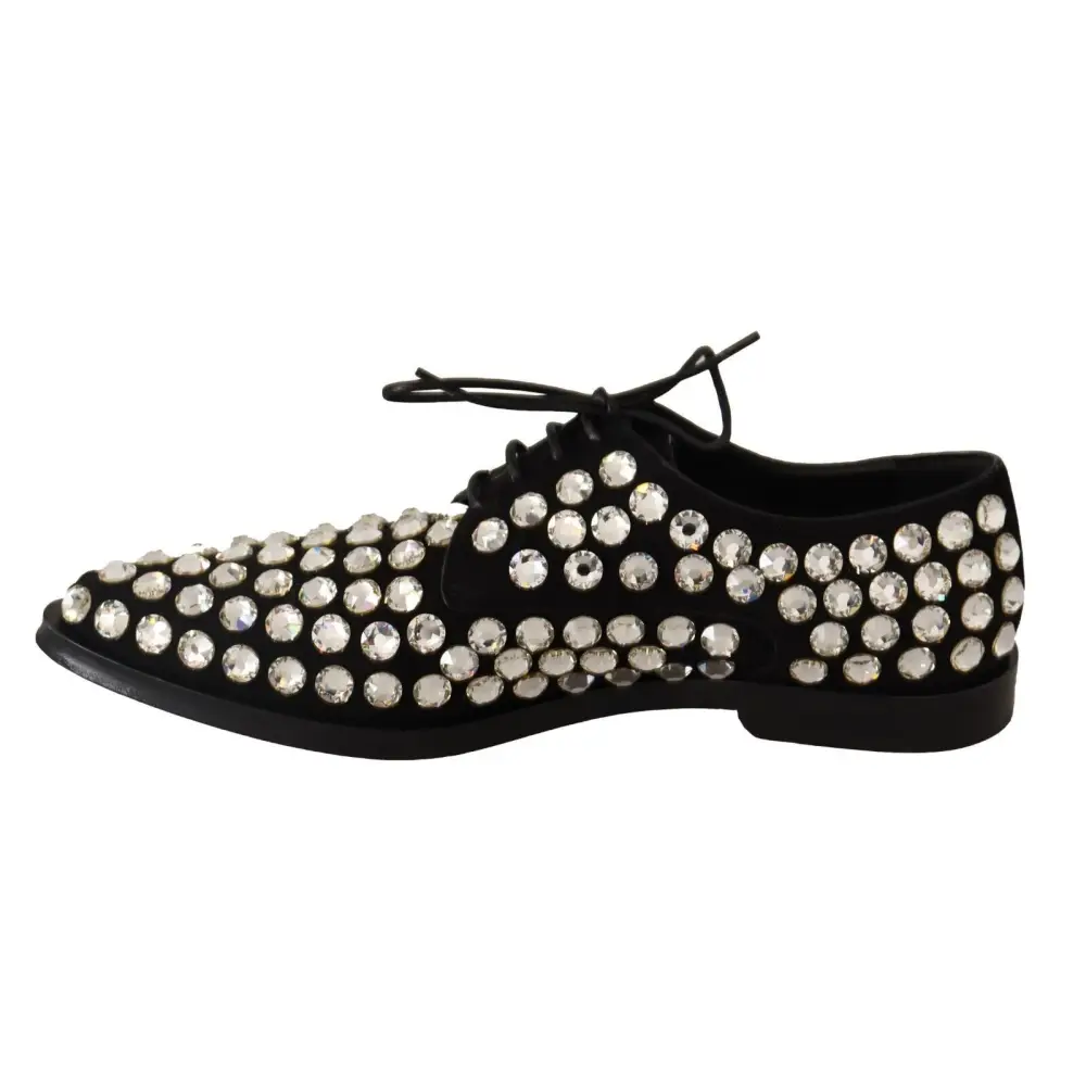 Dolce & Gabbana Schwarz Leder Kristalle Schnürschuhe Formal Schuhe