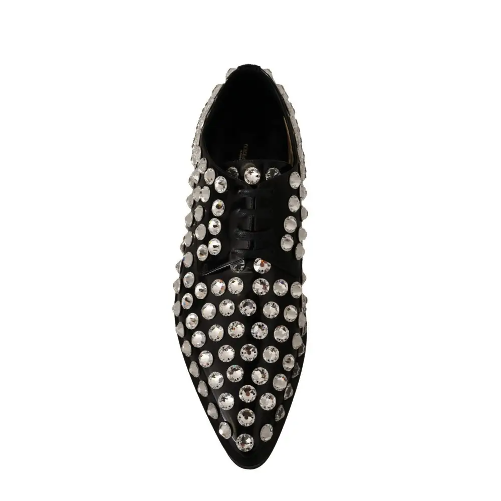 Dolce & Gabbana Schwarz Leder Kristalle Schnürschuhe Formal Schuhe - EU41/US10.5