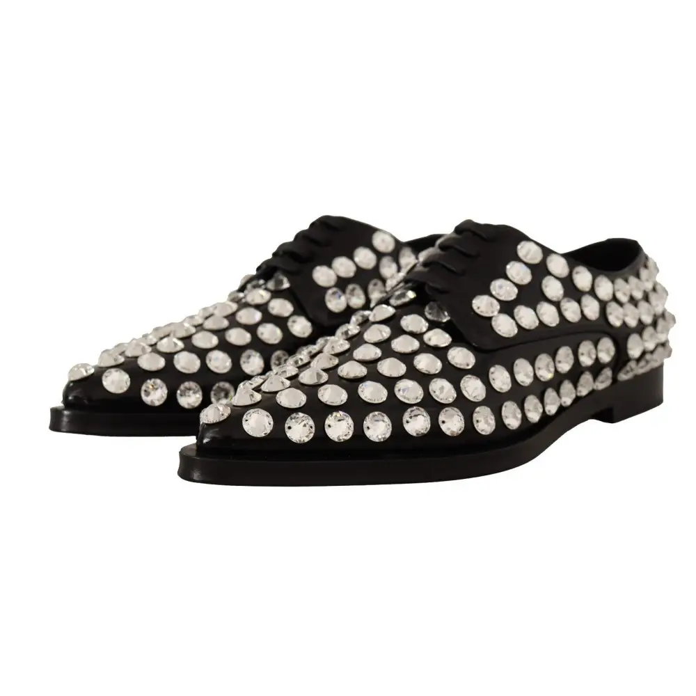 Dolce & Gabbana Schwarz Leder Kristalle Schnürschuhe Formal Schuhe - EU41/US10.5
