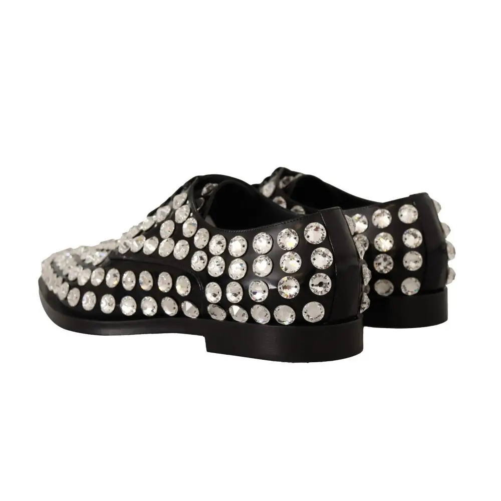 Dolce & Gabbana Schwarz Leder Kristalle Schnürschuhe Formal Schuhe - EU41/US10.5