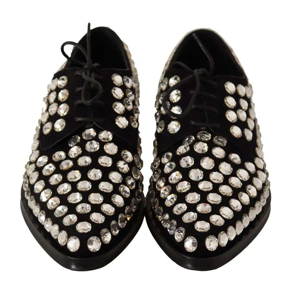 Dolce & Gabbana Schwarz Leder Kristalle Schnürschuhe Formal Schuhe