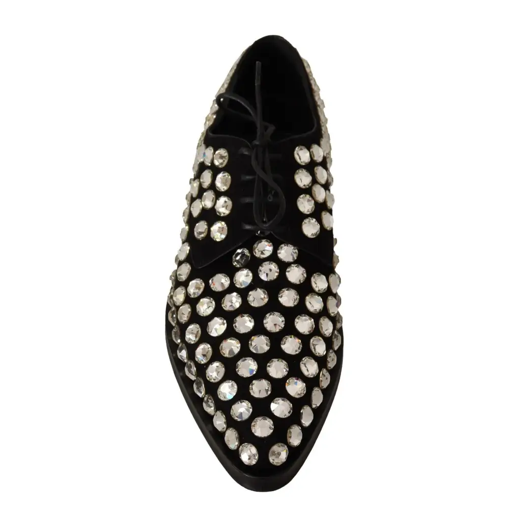 Dolce & Gabbana Schwarz Leder Kristalle Schnürschuhe Formal Schuhe