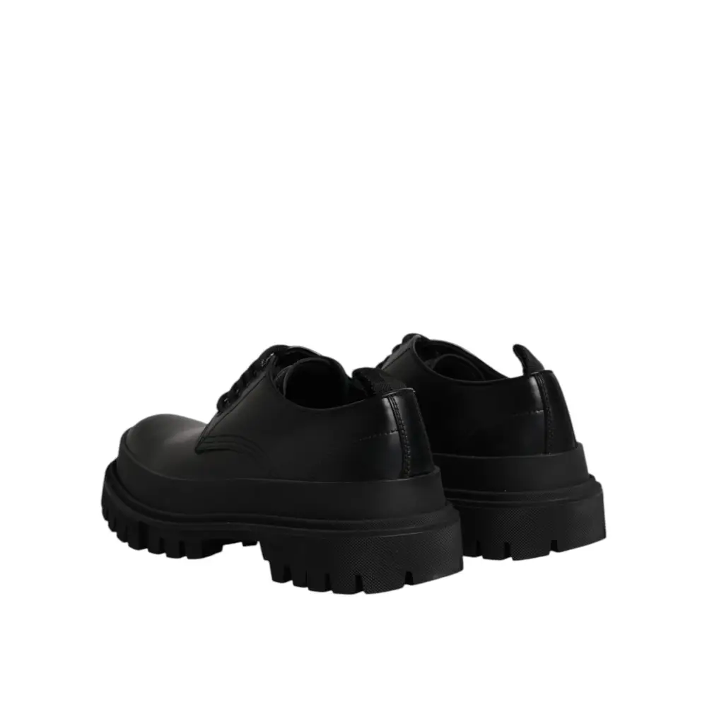 Dolce & Gabbana Schwarz Leder Lace Up Derby Männer Kleid Schuhe - EU39/US6