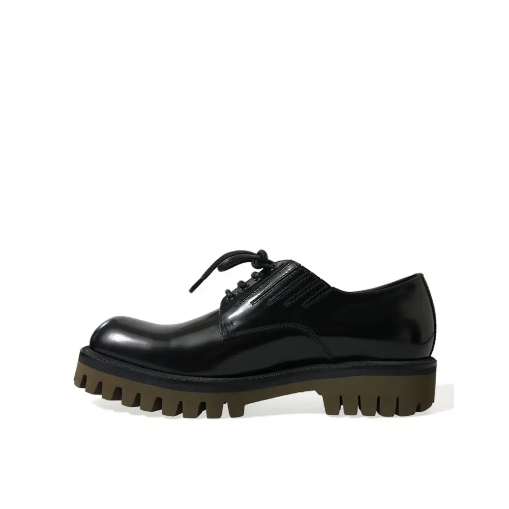 Dolce & Gabbana Schwarz Leder Lace Up Derby Männer Kleid Schuhe - EU39.5/US6.5