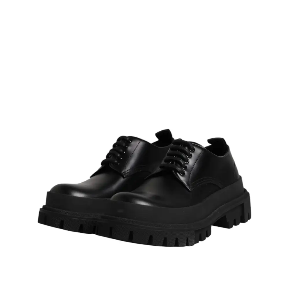 Dolce & Gabbana Schwarz Leder Lace Up Derby Männer Kleid Schuhe - EU39/US6