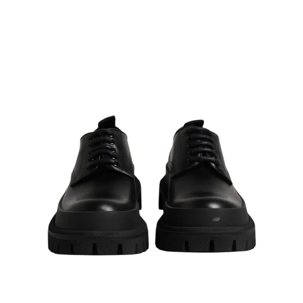 Dolce & Gabbana Schwarz Leder Lace Up Derby Männer Kleid Schuhe - EU39/US6