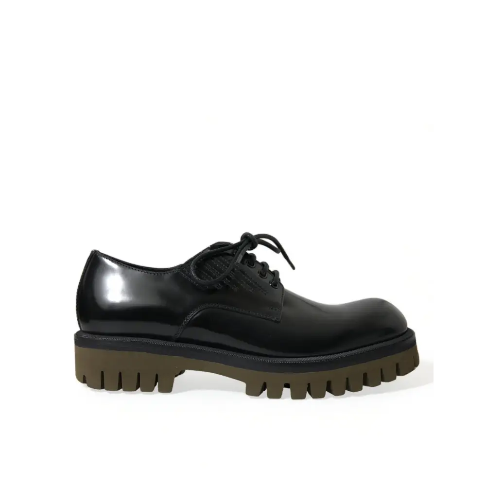 Dolce & Gabbana Schwarz Leder Lace Up Derby Männer Kleid Schuhe - EU39.5/US6.5