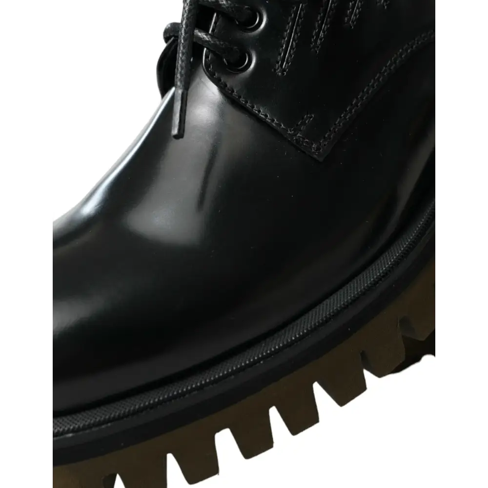 Dolce & Gabbana Schwarz Leder Lace Up Derby Männer Kleid Schuhe - EU39.5/US6.5