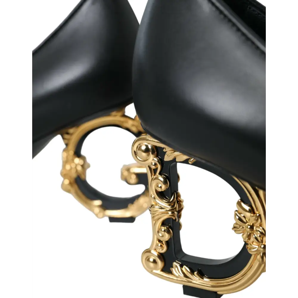 Dolce & Gabbana Schwarz Leder Logo Heels Mary Janes Pumps Schuhe - EU37.5/US7