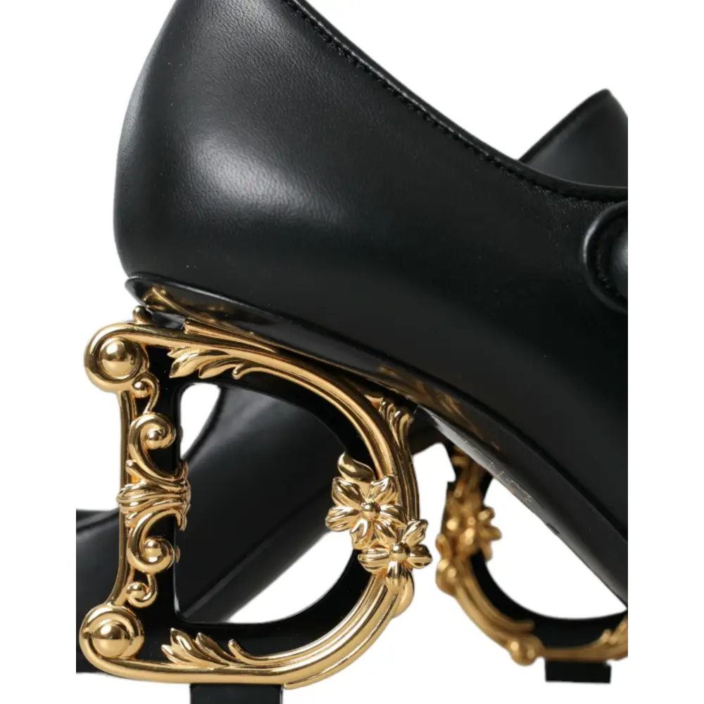 Dolce & Gabbana Schwarz Leder Logo Heels Mary Janes Pumps Schuhe - EU37.5/US7
