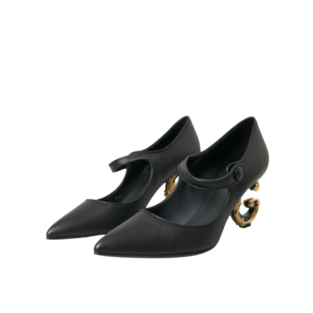 Dolce & Gabbana Schwarz Leder Logo Heels Mary Janes Pumps Schuhe - EU37.5/US7