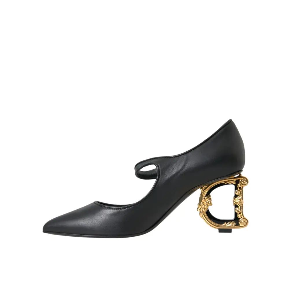 Dolce & Gabbana Schwarz Leder Logo Heels Mary Janes Pumps Schuhe - EU37.5/US7