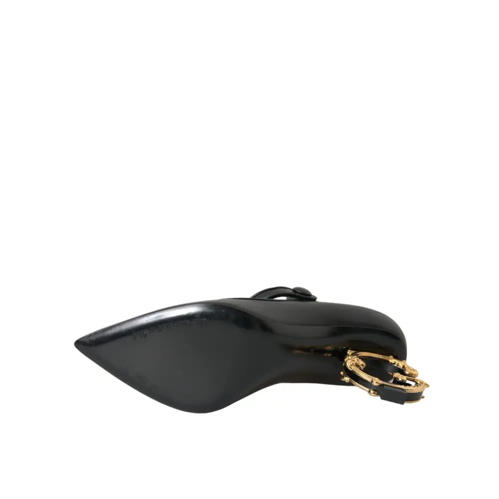 Dolce & Gabbana Schwarz Leder Logo Heels Mary Janes Pumps Schuhe - EU37.5/US7