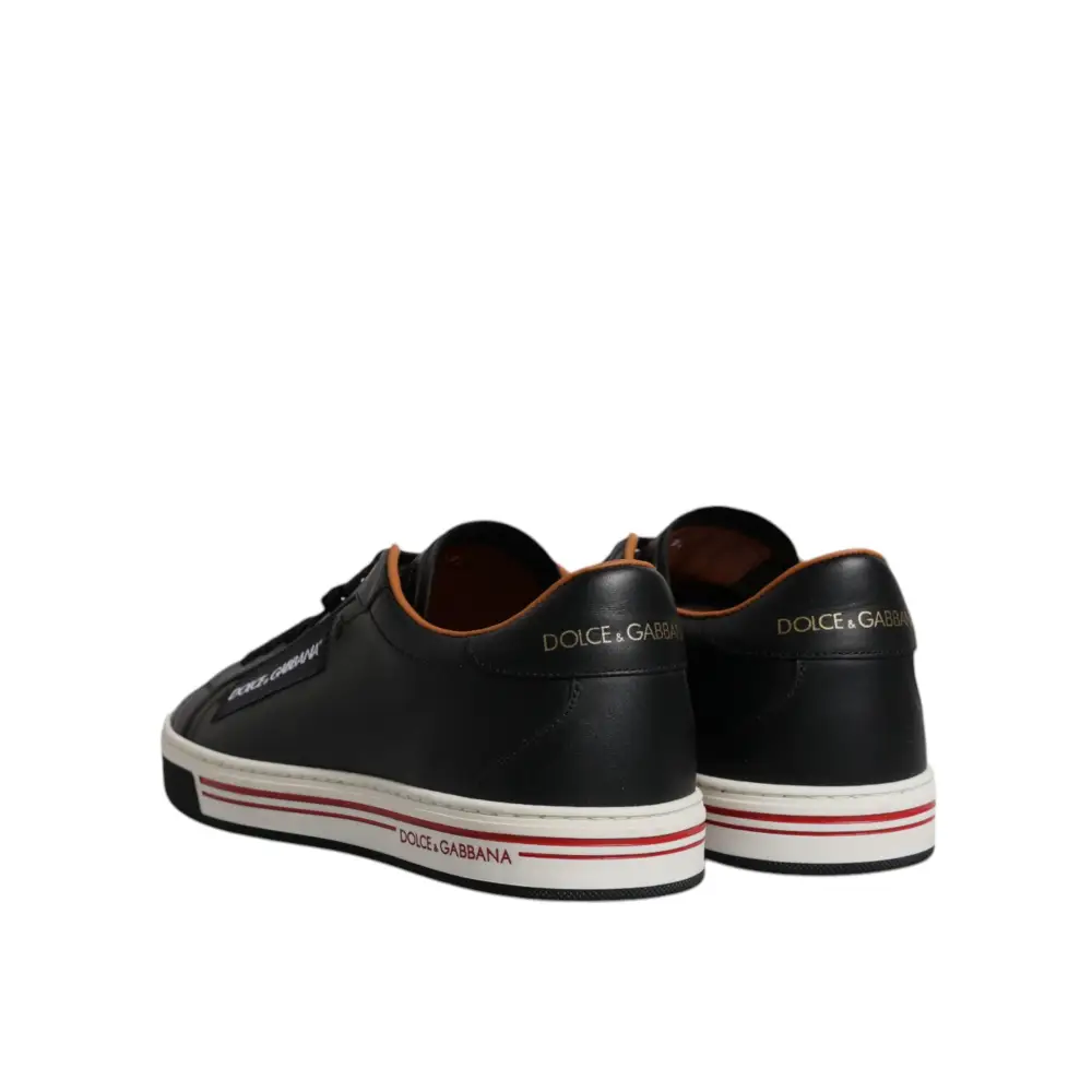 Dolce & Gabbana Schwarz Leder Low Top Männer Turnschuhe Schuhe