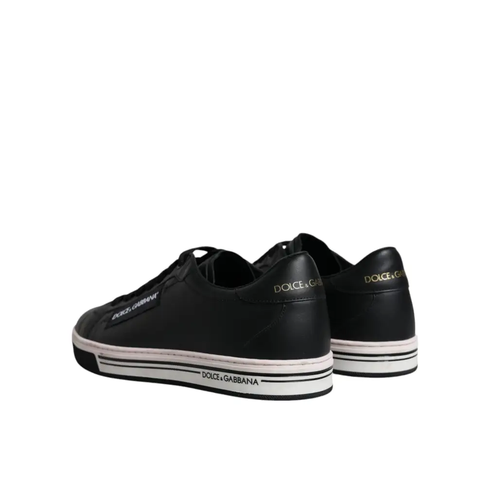 Dolce & Gabbana Schwarz Leder Low Top Männer Turnschuhe Schuhe - EU39.5/US6.5
