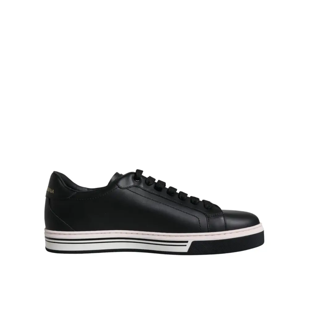 Dolce & Gabbana Schwarz Leder Low Top Männer Turnschuhe Schuhe - EU39.5/US6.5