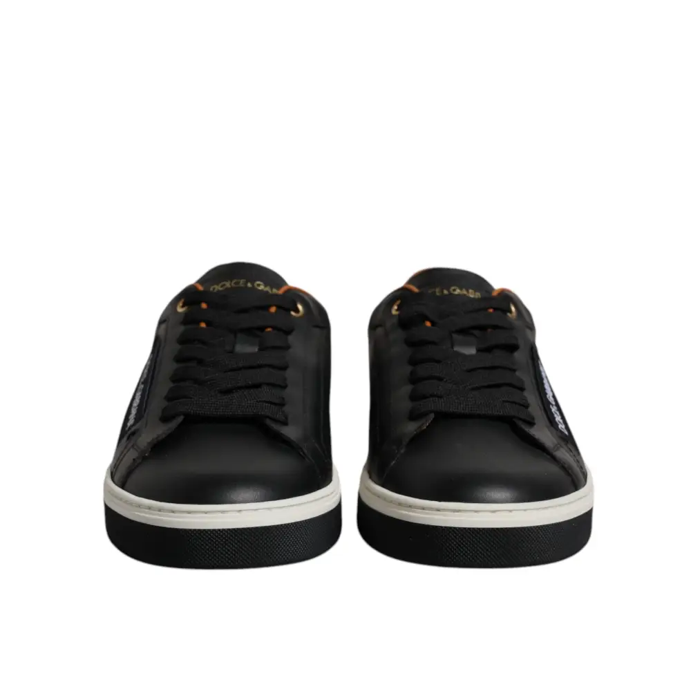 Dolce & Gabbana Schwarz Leder Low Top Männer Turnschuhe Schuhe