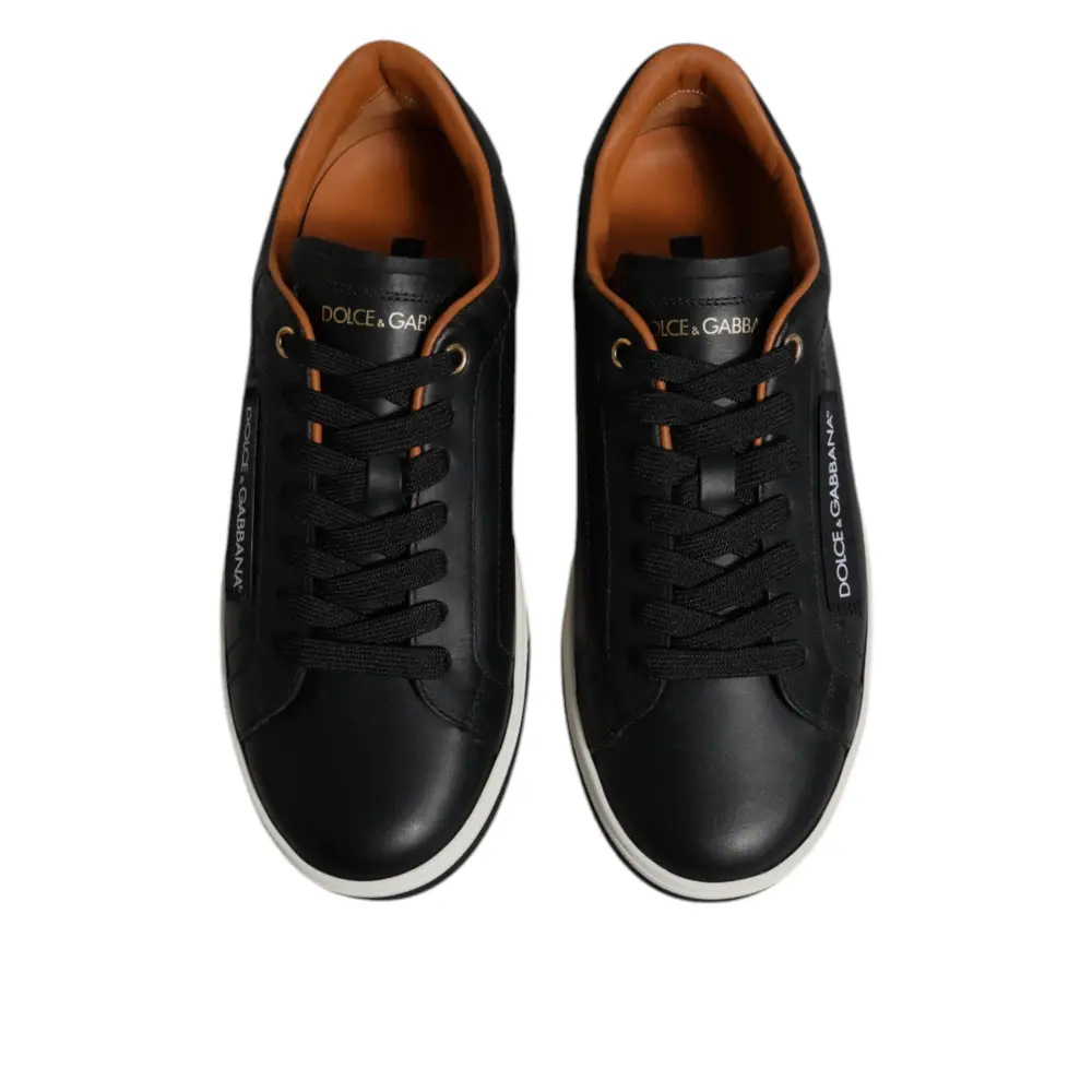 Dolce & Gabbana Schwarz Leder Low Top Männer Turnschuhe Schuhe
