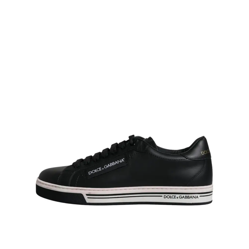 Dolce & Gabbana Schwarz Leder Low Top Männer Turnschuhe Schuhe - EU39.5/US6.5