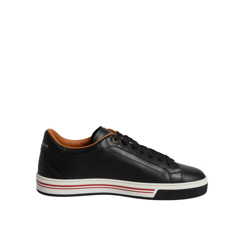Dolce & Gabbana Schwarz Leder Low Top Männer Turnschuhe Schuhe
