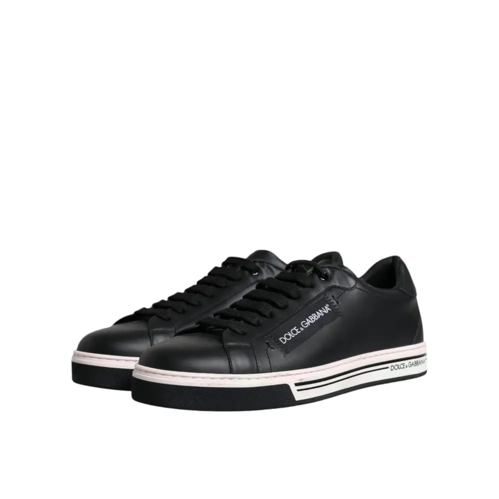 Dolce & Gabbana Schwarz Leder Low Top Männer Turnschuhe Schuhe - EU39.5/US6.5