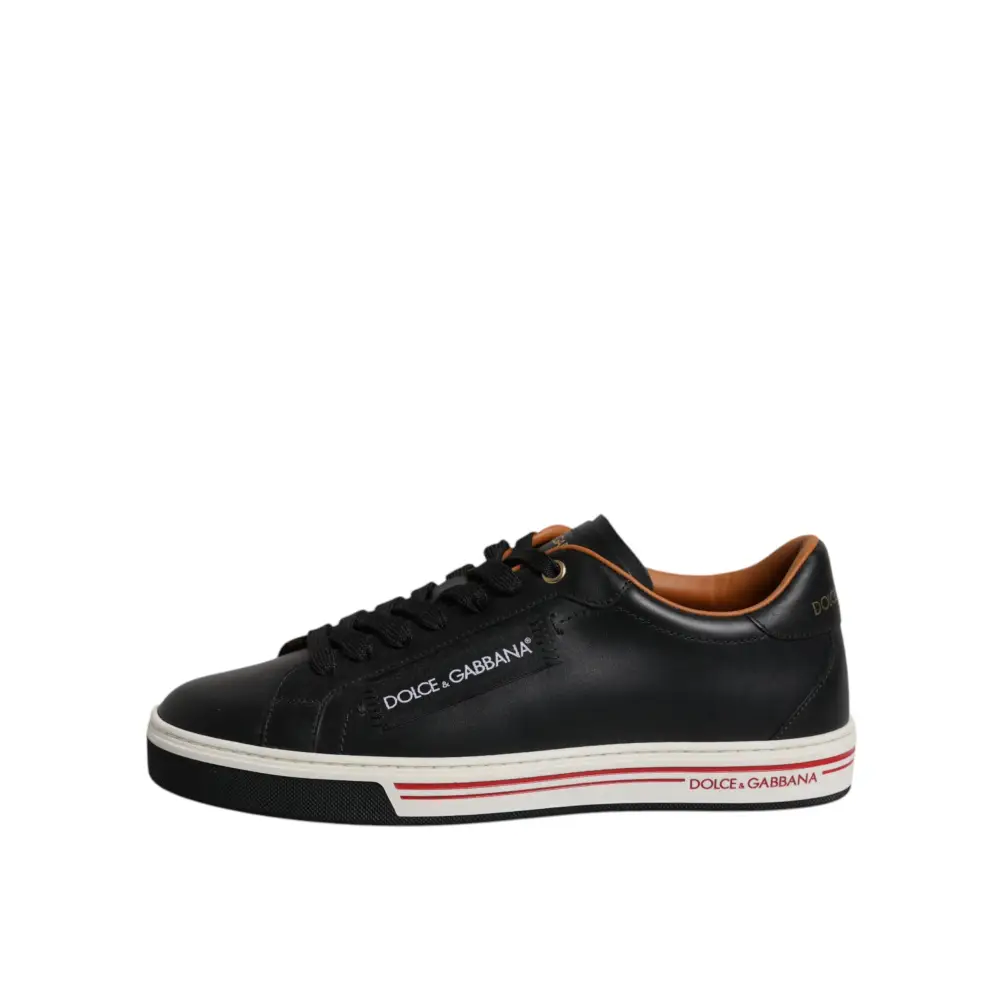 Dolce & Gabbana Schwarz Leder Low Top Männer Turnschuhe Schuhe