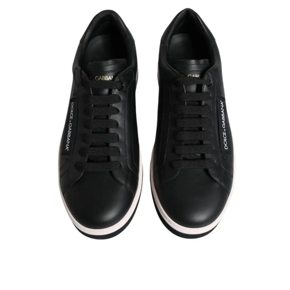 Dolce & Gabbana Schwarz Leder Low Top Männer Turnschuhe Schuhe