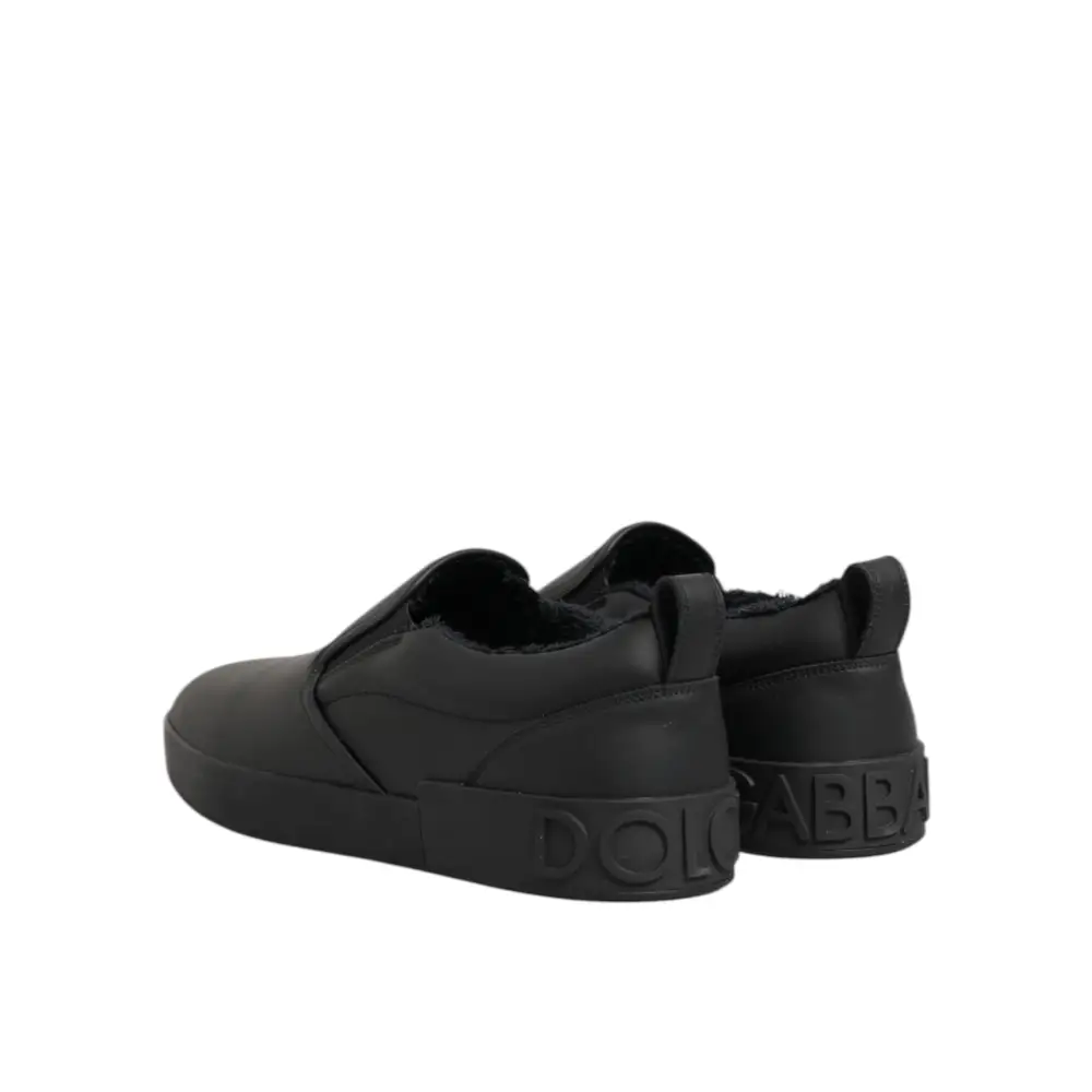 Dolce & Gabbana Schwarz Leder Low Top Slip On Sneakers Schuhe - EU44/US11