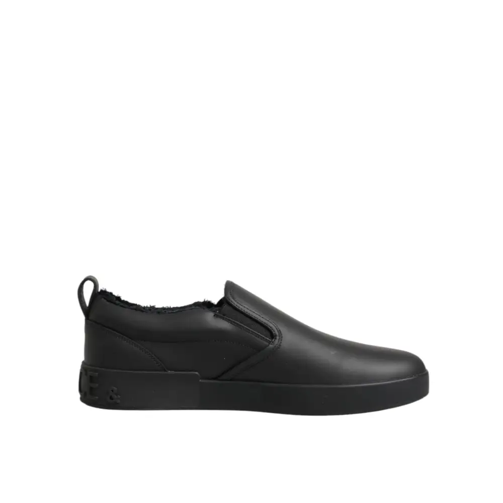 Dolce & Gabbana Schwarz Leder Low Top Slip On Sneakers Schuhe - EU44/US11