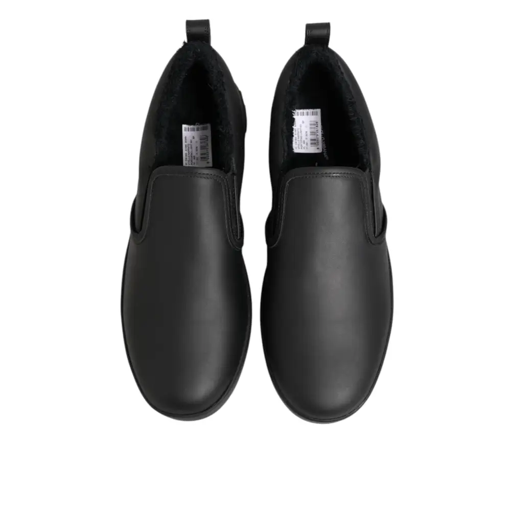 Dolce & Gabbana Schwarz Leder Low Top Slip On Sneakers Schuhe - EU44/US11